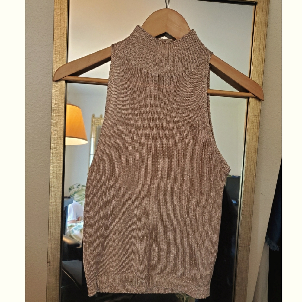 Topshop Metallic Sleeveless Turtleneck